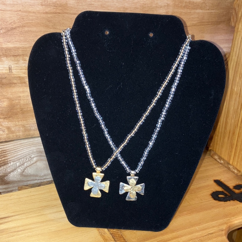 Dual-Tone Cross Pendant Necklace